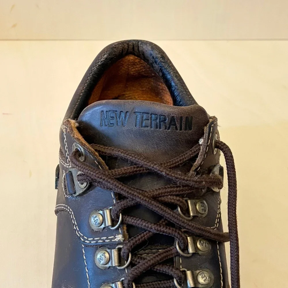 New Terrain Mens 11 Leather Steel Toe Work Boots Brown Lace Up Safety Shoes NT